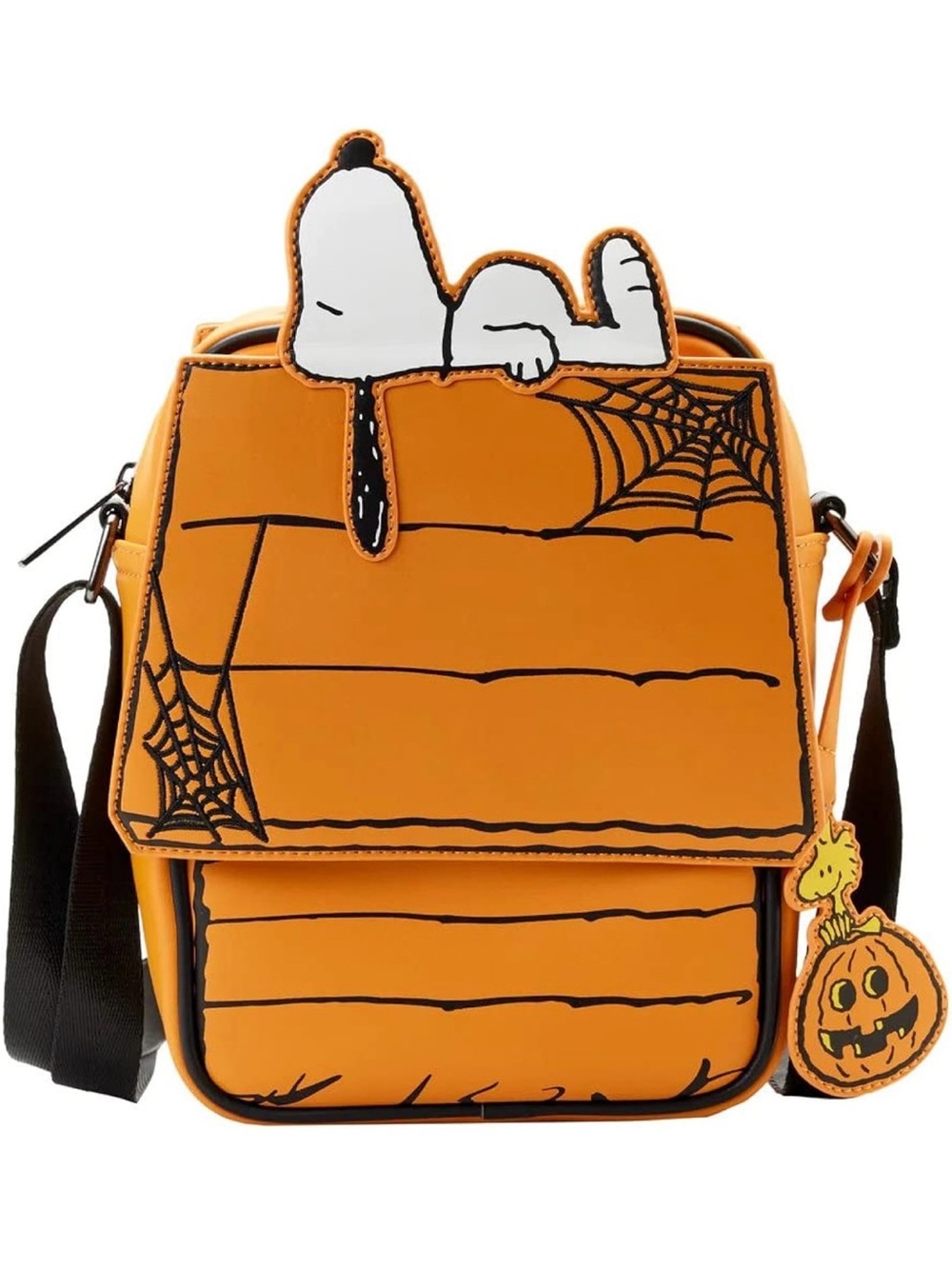 Loungefly Orange Snoopy Pumpkin Crossbody Bag with Black Strap
